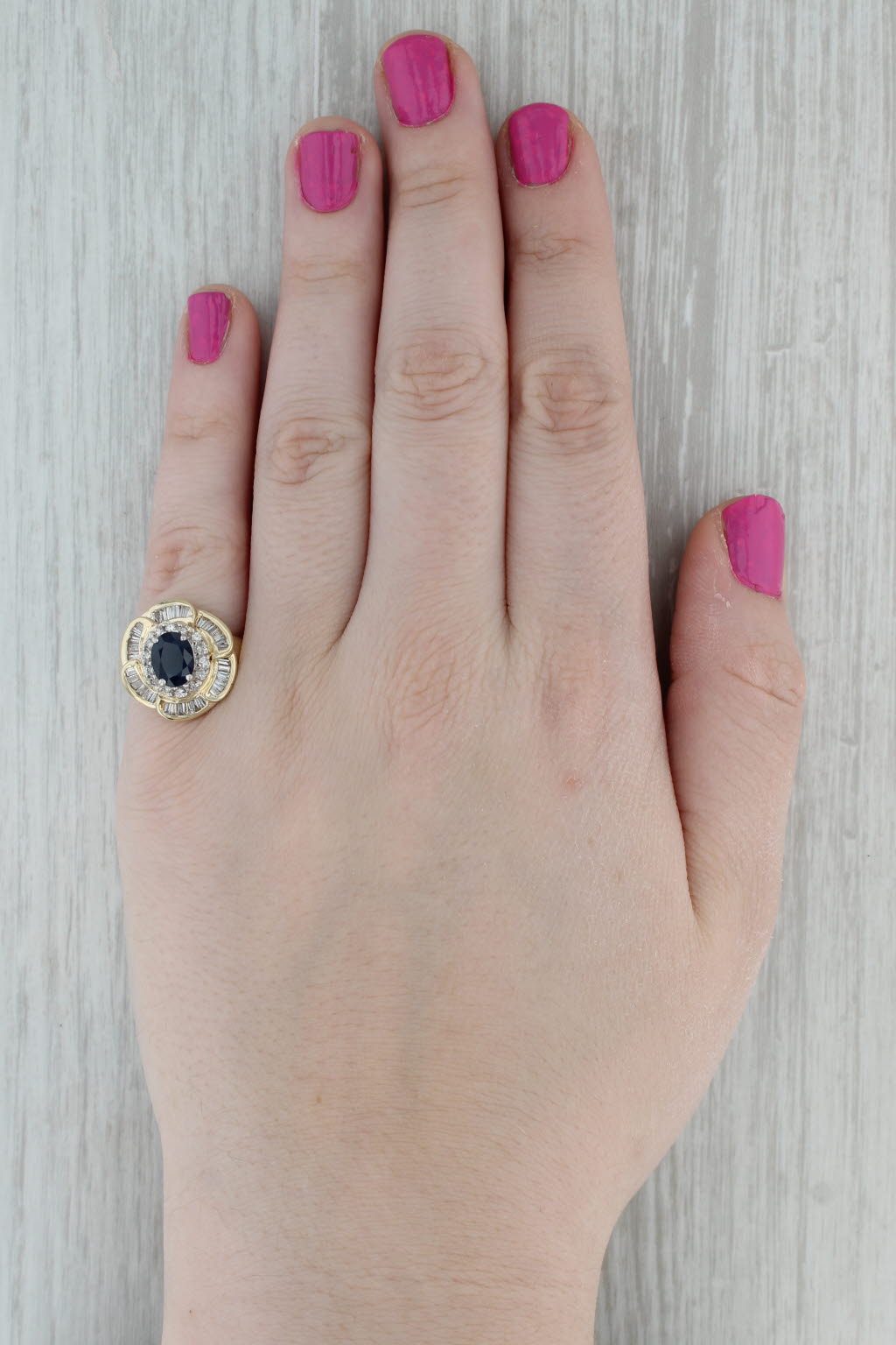 Dark Gray 1.78ctw Blue Sapphire Diamond Halo Flower Ring 14k Yellow Gold Size 7 Cocktail