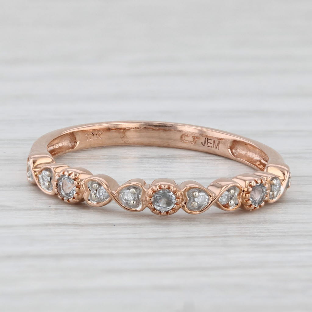 Light Gray New 0.10ctw Aquamarine Diamond Hearts Stackable Ring 10k Rose Gold Wedding Band