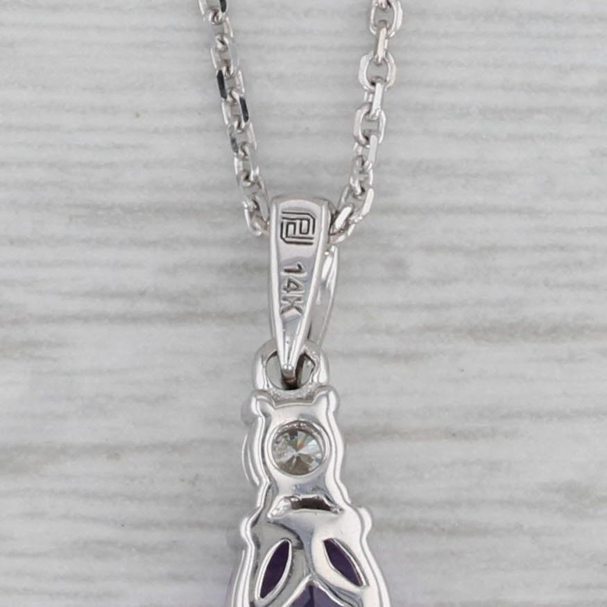 Gray 0.90ct Amethyst Diamond Pendant Necklace 14k White Gold 16-18" Cable Chain