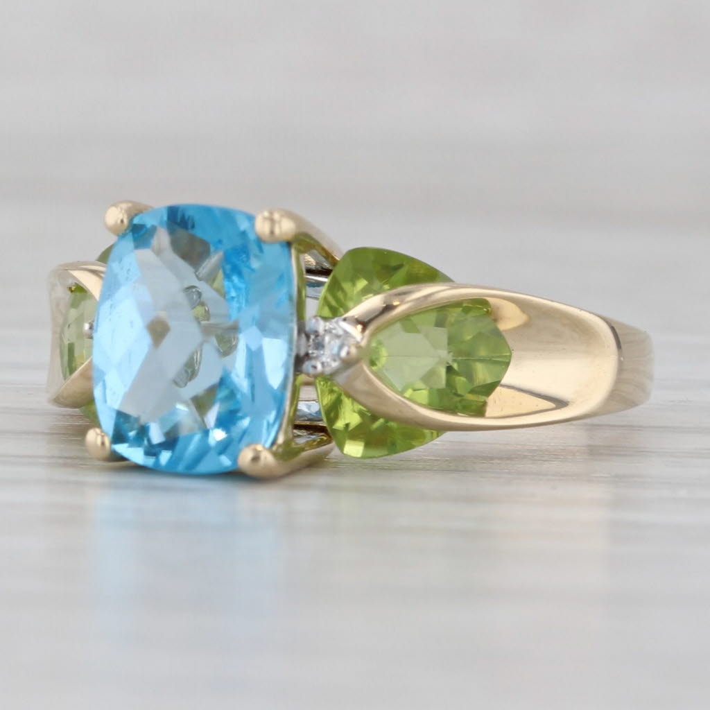 Gray 5.40ctw Blue Topaz Peridot Diamond Ring 14k Yellow Gold Size 7