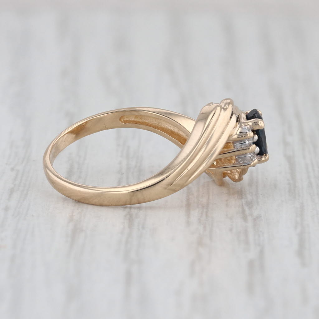 0.64ctw Oval Blue Sapphire Diamond Bypass Ring 14k Yellow Gold Size 6.5