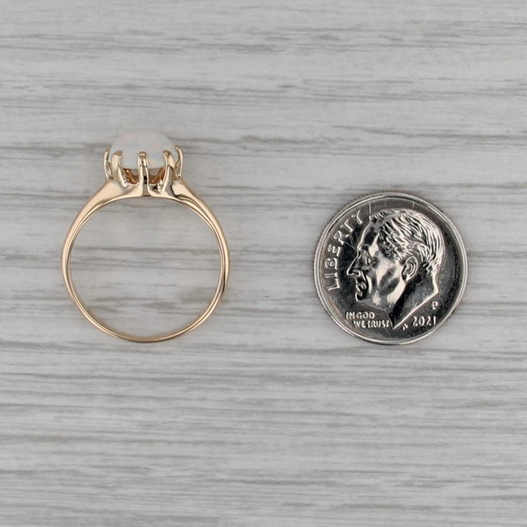 Vintage Woods Round Opal Cabochon Solitaire Ring 14k Yellow Gold Size 6.25