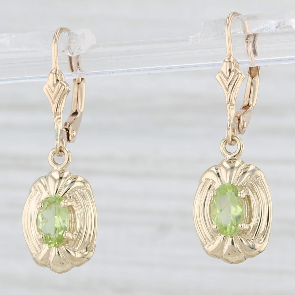 Light Gray 1ctw Peridot Dangle Earrings 10k Yellow Gold Lever Backs