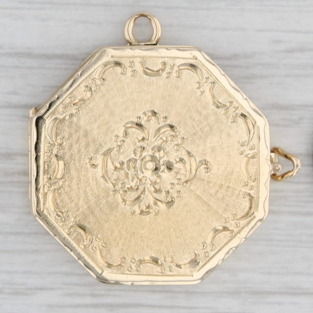 Gray Vintage Floral Photo Locket Pendant 14k Yellow Gold Engravable