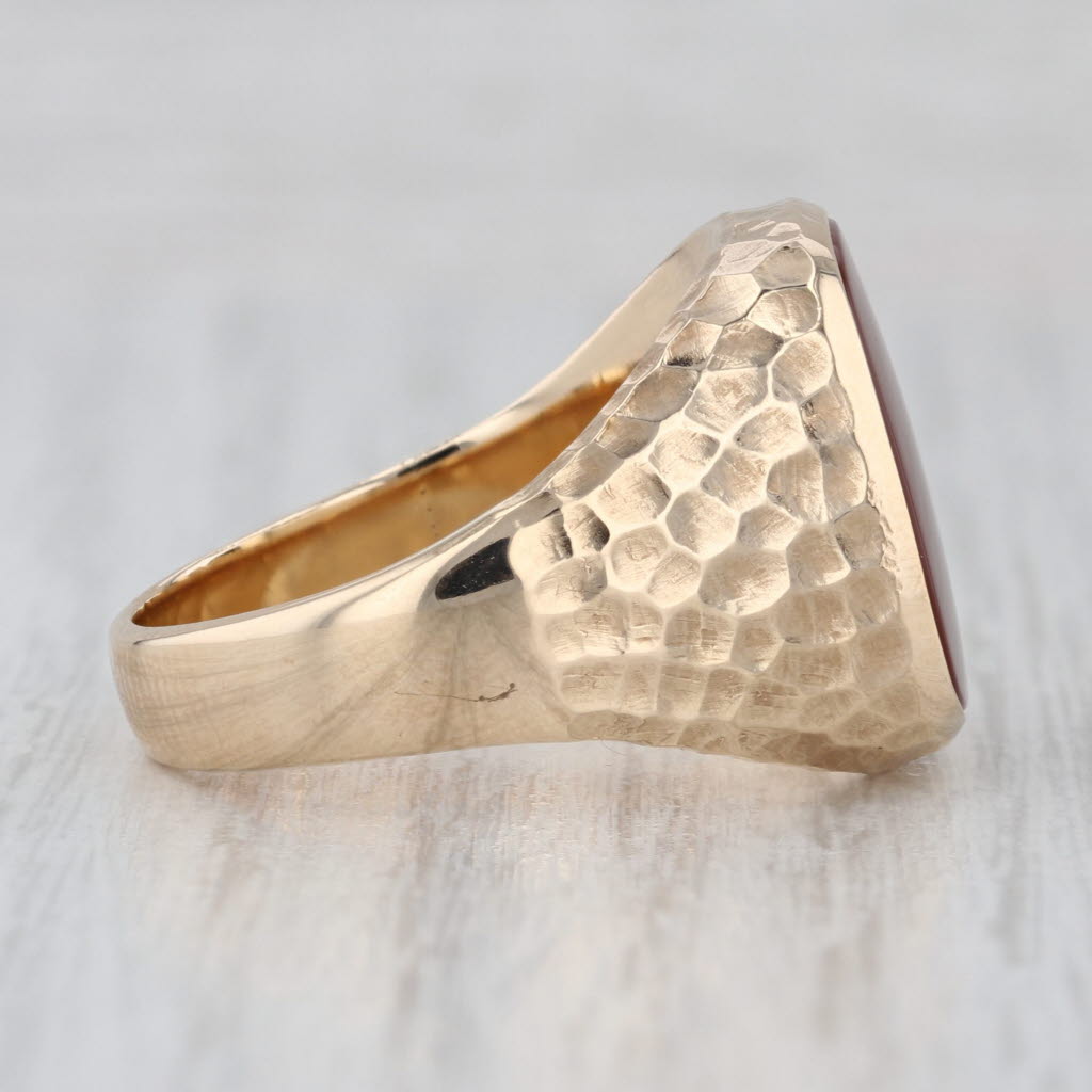 Sardonyx Carnelian Hammered Ring 10k Yellow Gold Size 10.75 Vintage Men's