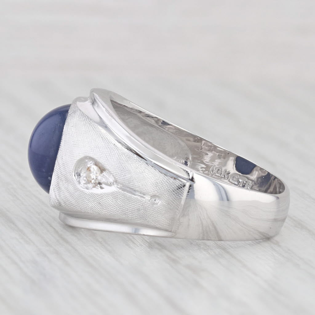 Light Gray Vintage Lab Created Star Sapphire Diamond Men's Ring 10k White Gold Size 9.75