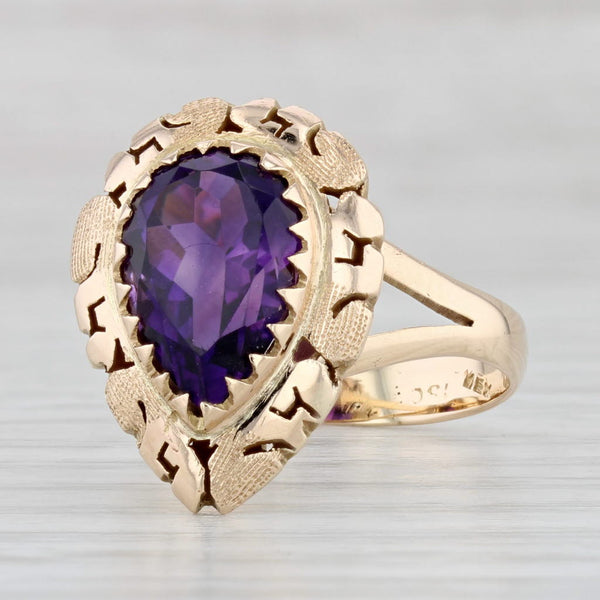 Light Gray Vintage 3.70ct Pear Amethyst Solitaire Ring 14k Yellow Gold Size 8 Teardrop