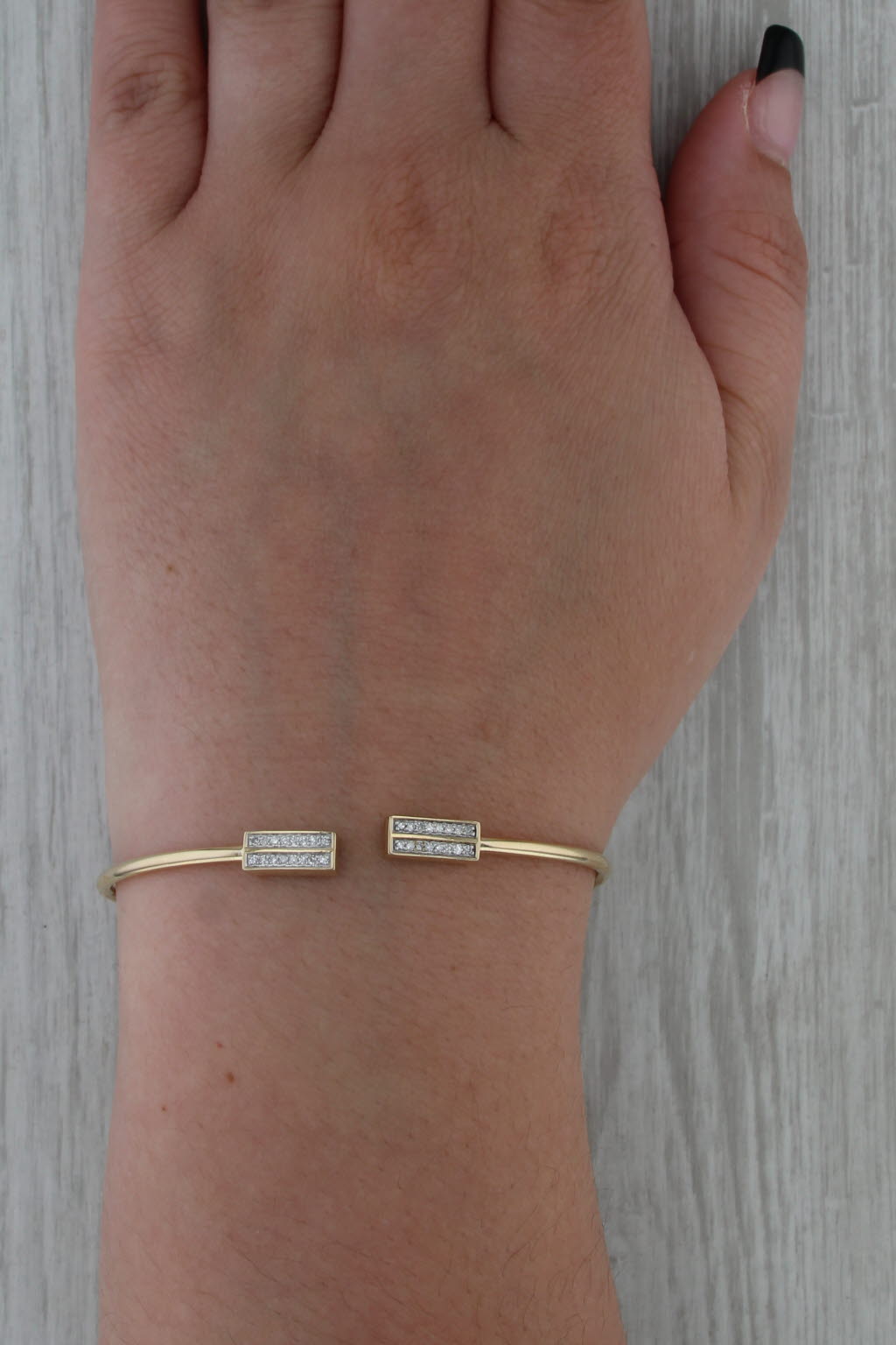 0.15ctw Diamond Cuff Bangle Bracelet 10k Yellow Gold 6.5" Adjustable