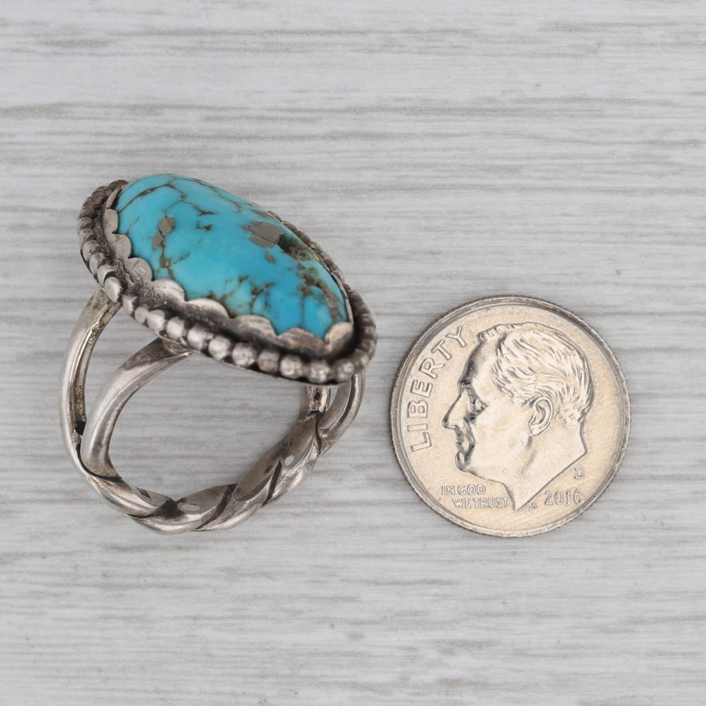 Gray Vintage Native American Turquoise Ring Sterling Silver Cabochon Signed Size 7
