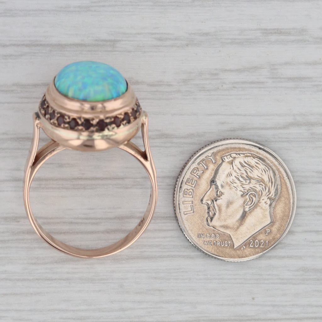 Gray Lab Created Opal Garnet Halo Ring 14k Rose Gold Size 6.75