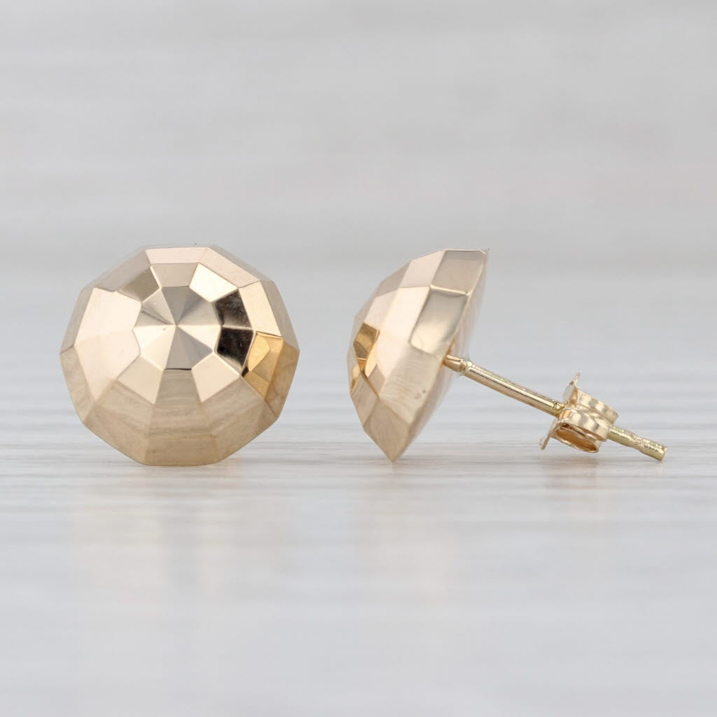 Disco Ball Bead Button Stud Earrings 14k Yellow Gold Round Studs