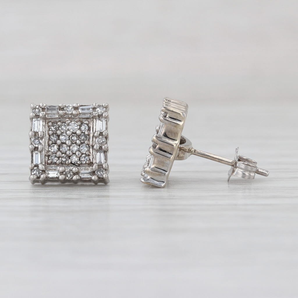 0.36ctw Diamond Square Frame Stud Earrings 14k White Gold