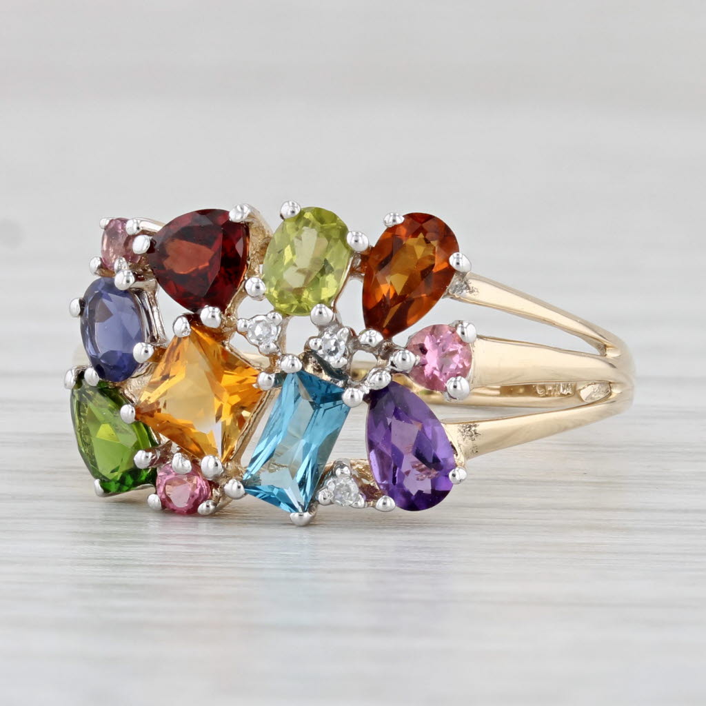 Light Gray 1.60ctw Gemstone Cluster Ring 14k Gold Citrine Garnet Peridot Topaz Amethyst