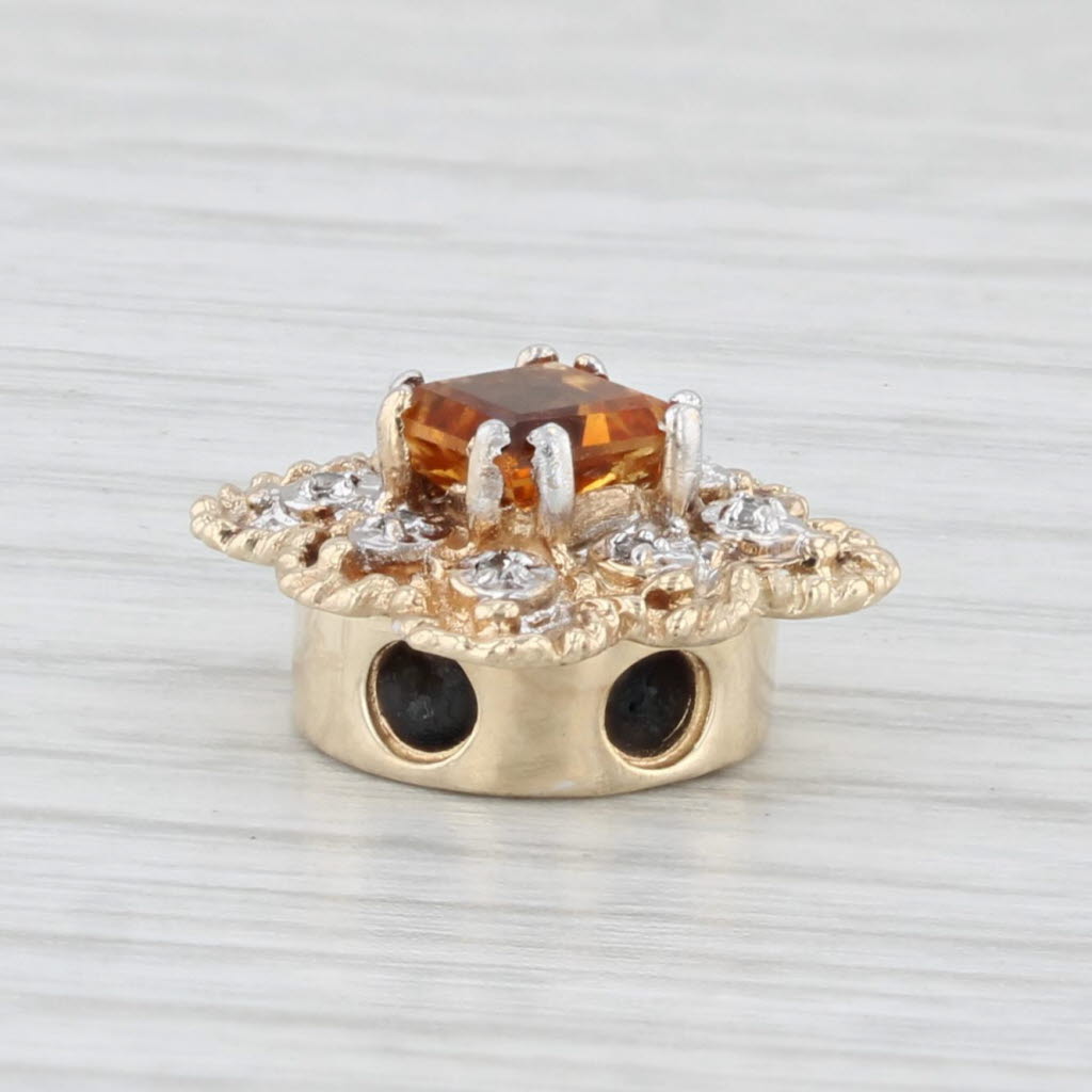 Light Gray 0.66ct Orange Citrine Slide Charm 10k Yellow Gold Diamond Accents