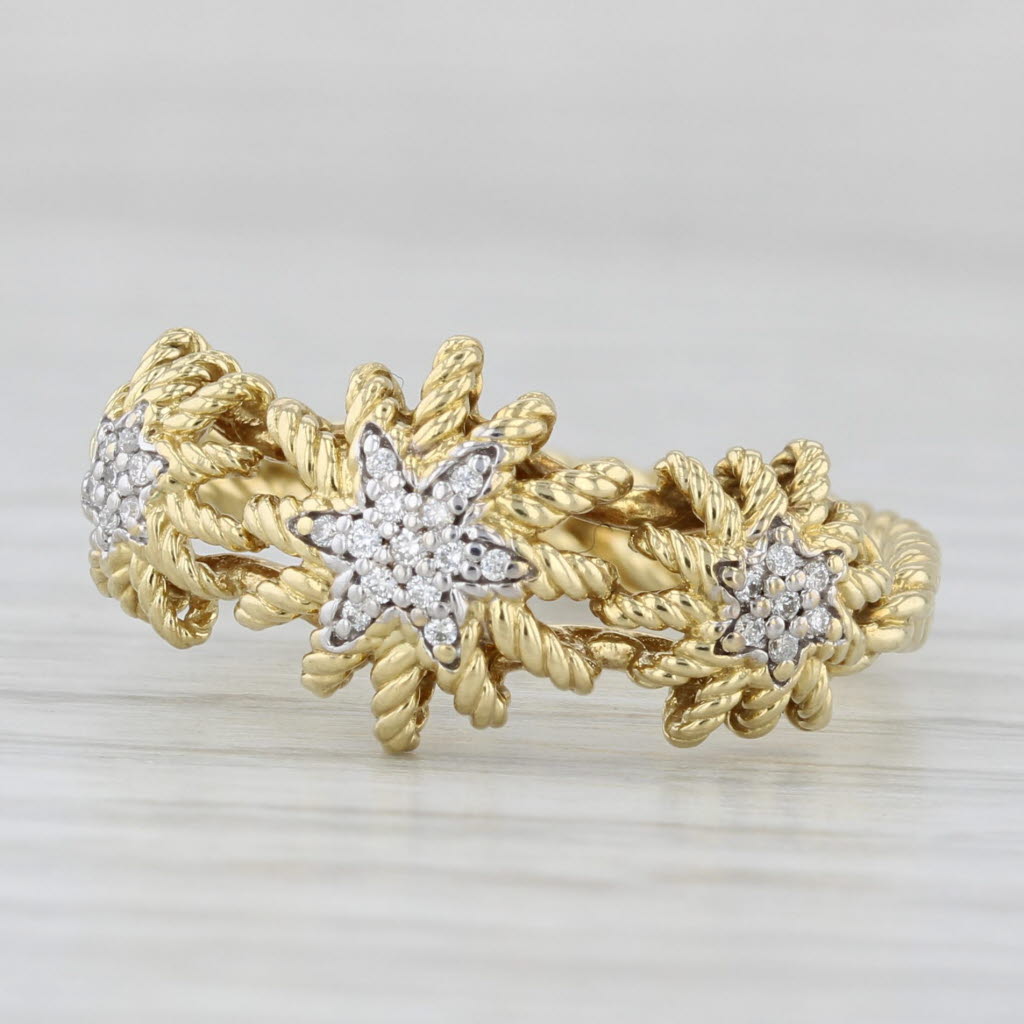 Light Gray 0.10ctw Diamond Pave Starbursts Ring 18k Yellow Gold Size 6.75