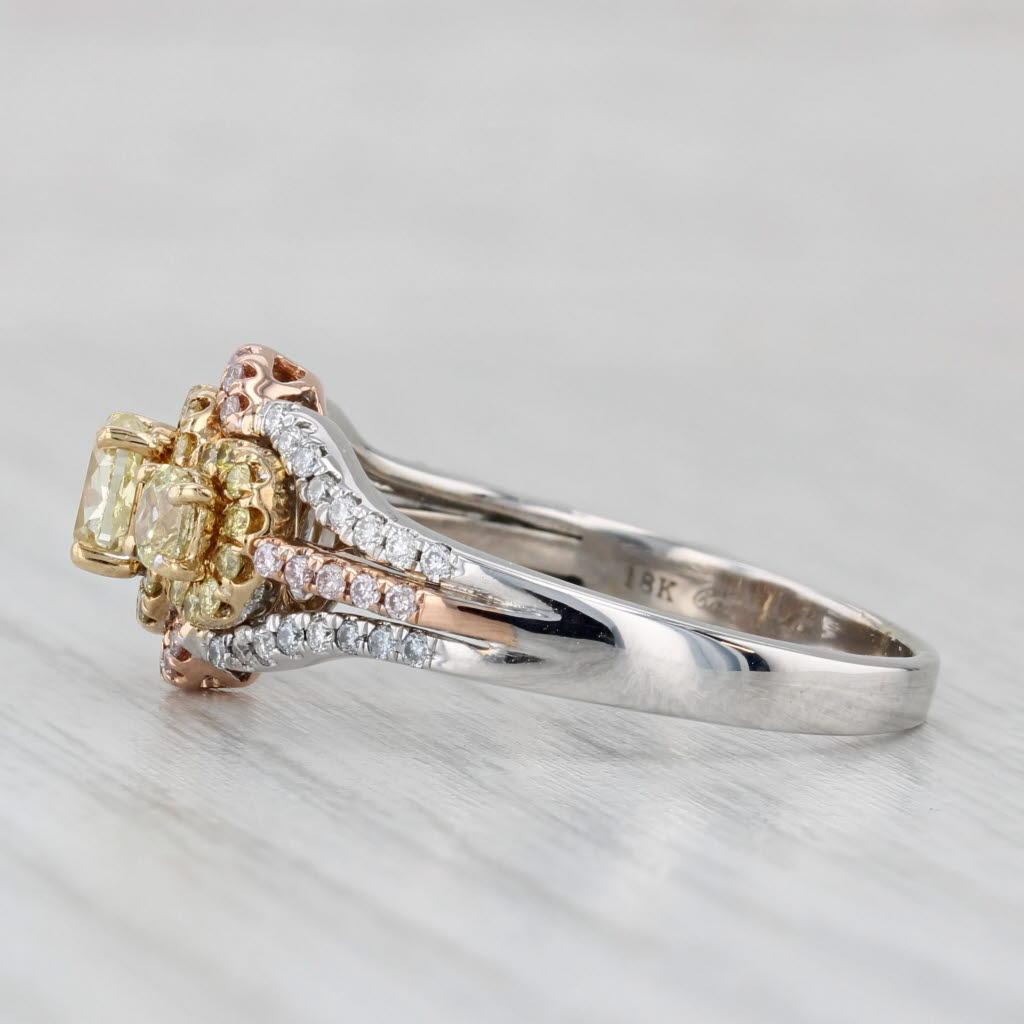 Light Gray 1.05ctw Yellow White Diamond Halo Ring 18k White Rose Gold Engagement Bridal