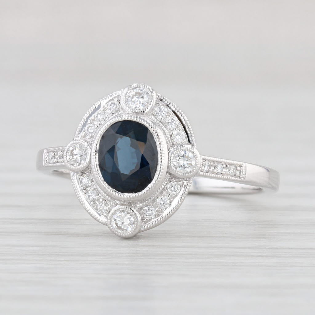 Light Gray New Beverley K 0.95ctw Sapphire Diamond Halo Ring 14k Gold Engagement Size 7.25