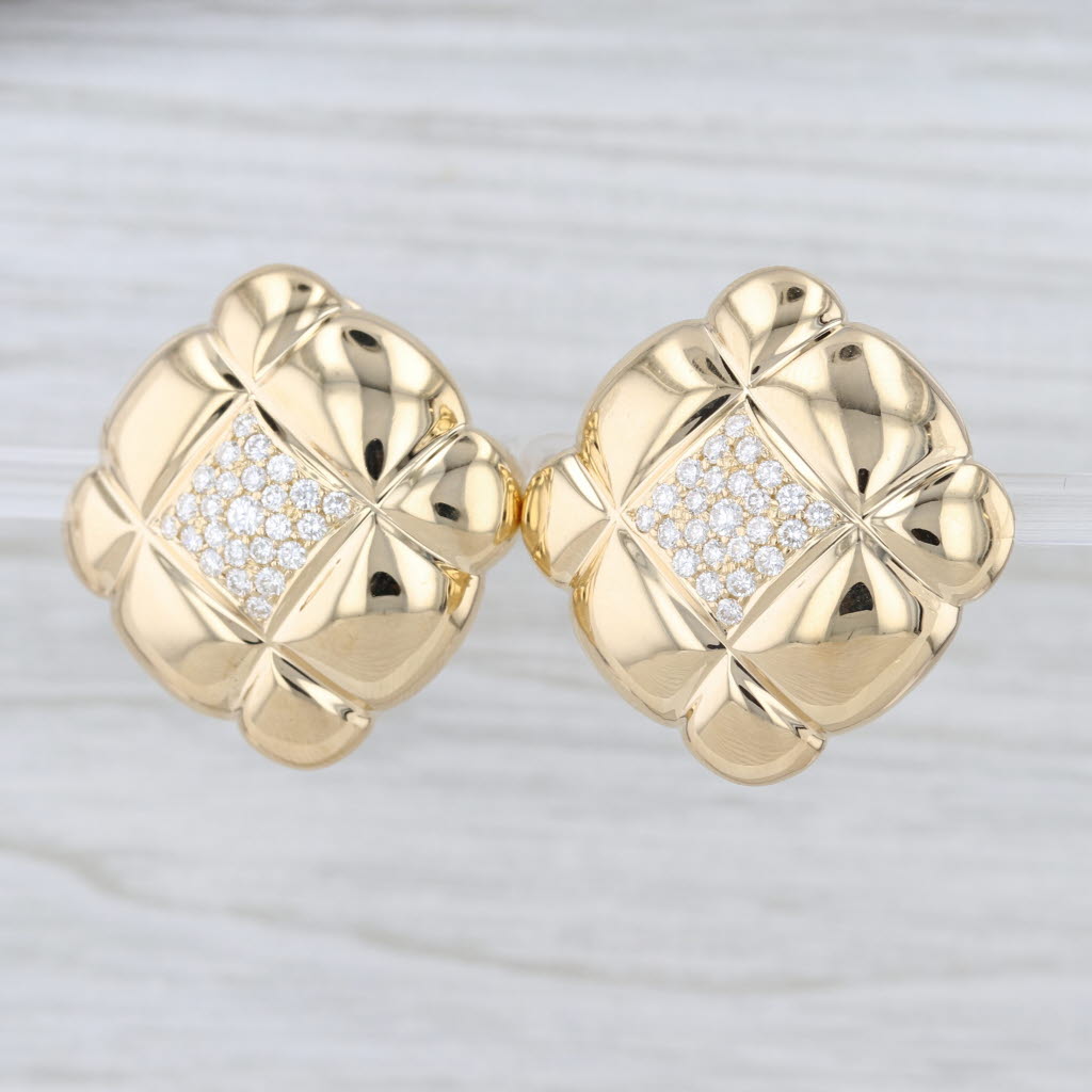 0.84ctw Diamond Pillow Button Earrings 18k Yellow Gold Clip On Omega Backs