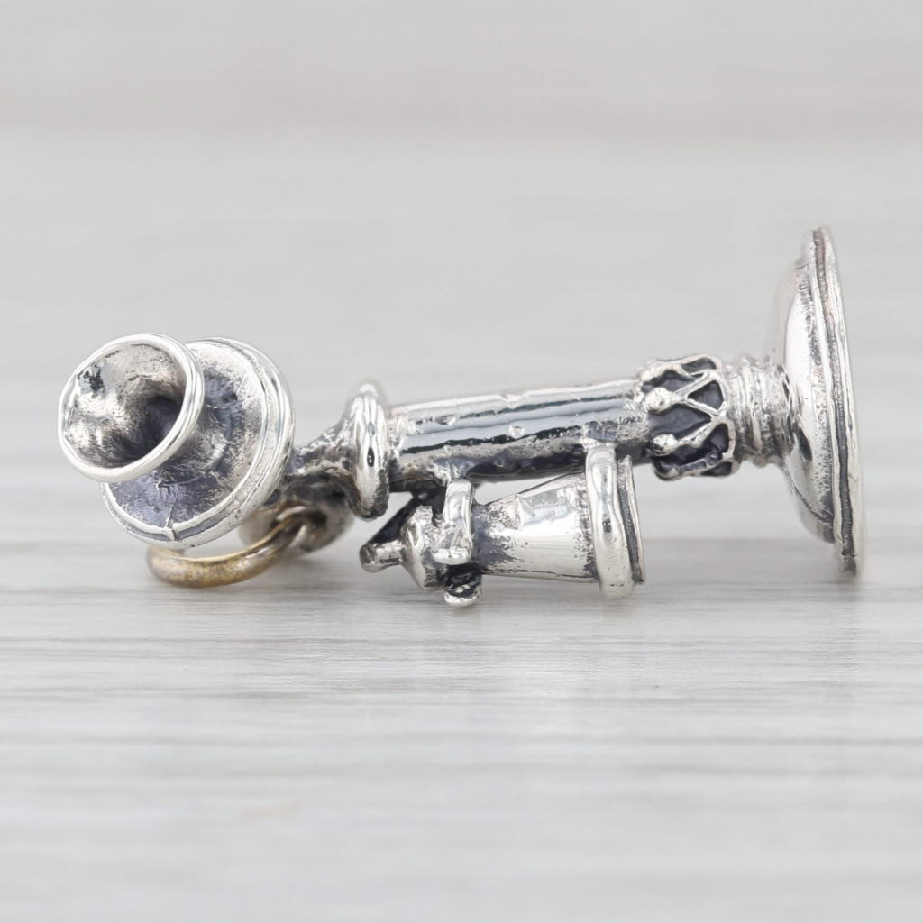 Vintage Old Timey Telephone Charm Sterling Silver 3D Pendant