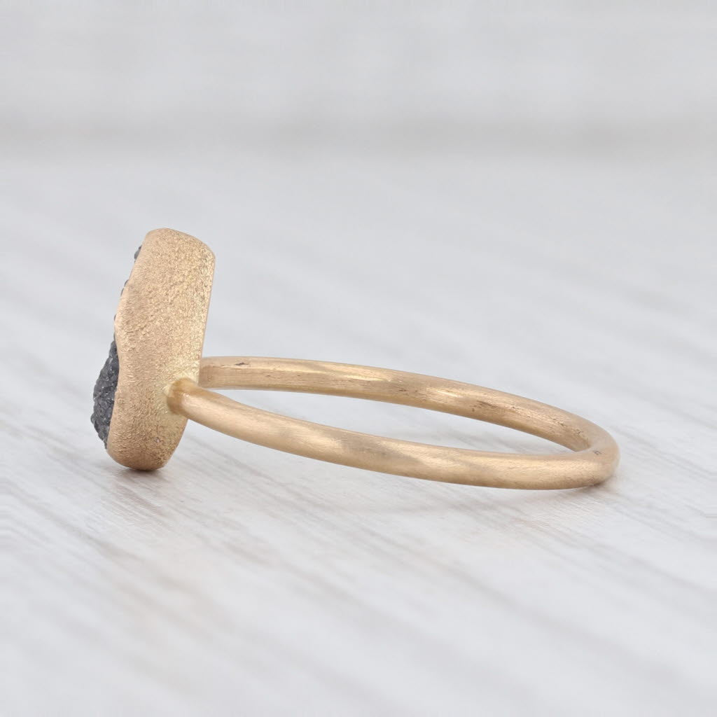 New Nina Wynn Black Druzy Quartz 18k Yellow Gold Size 7 Teardrop