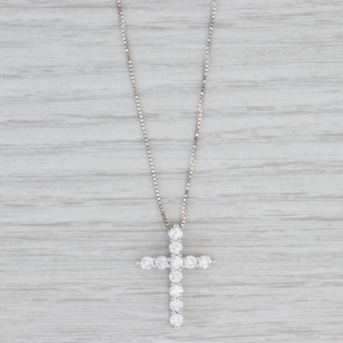 Gray New 1.35ctw Lab Grown Diamond Cross Pendant 14k White Gold 16.25" Box Chain