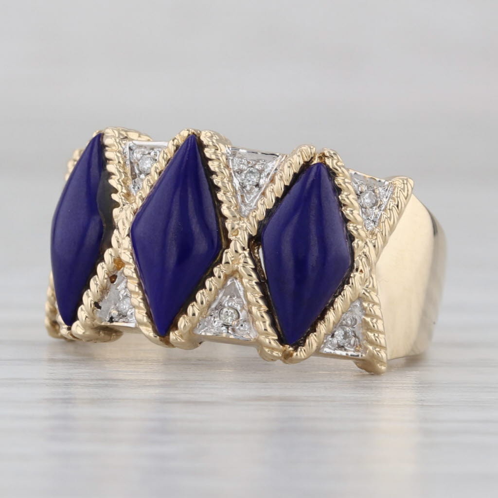 Gray Blue Lapis Lazuli Diamond Ring 14k Yellow Gold Size 6.25 Statement