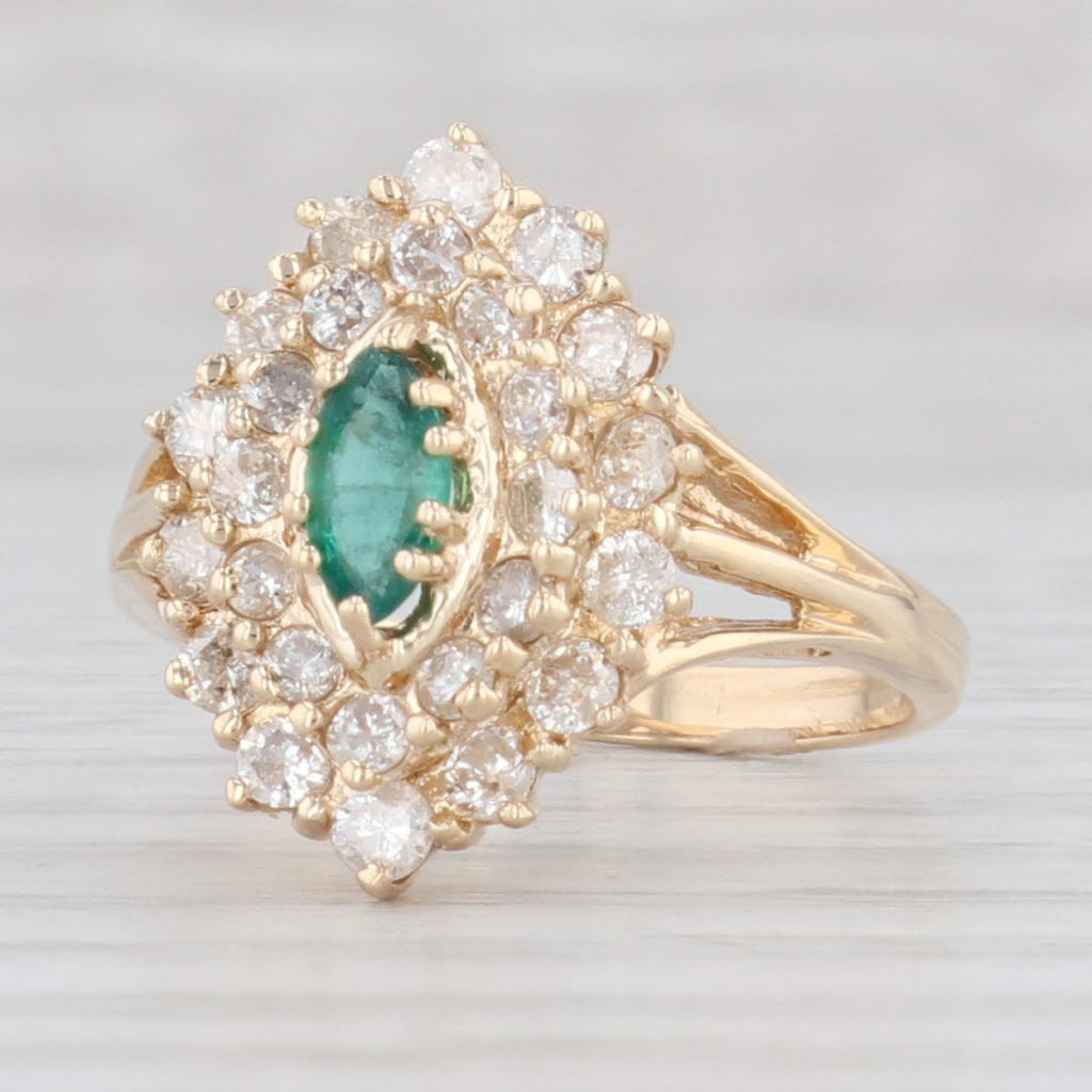 Light Gray 0.82ctw Marquise Emerald Diamond Ring 14k Yellow Gold Size 6