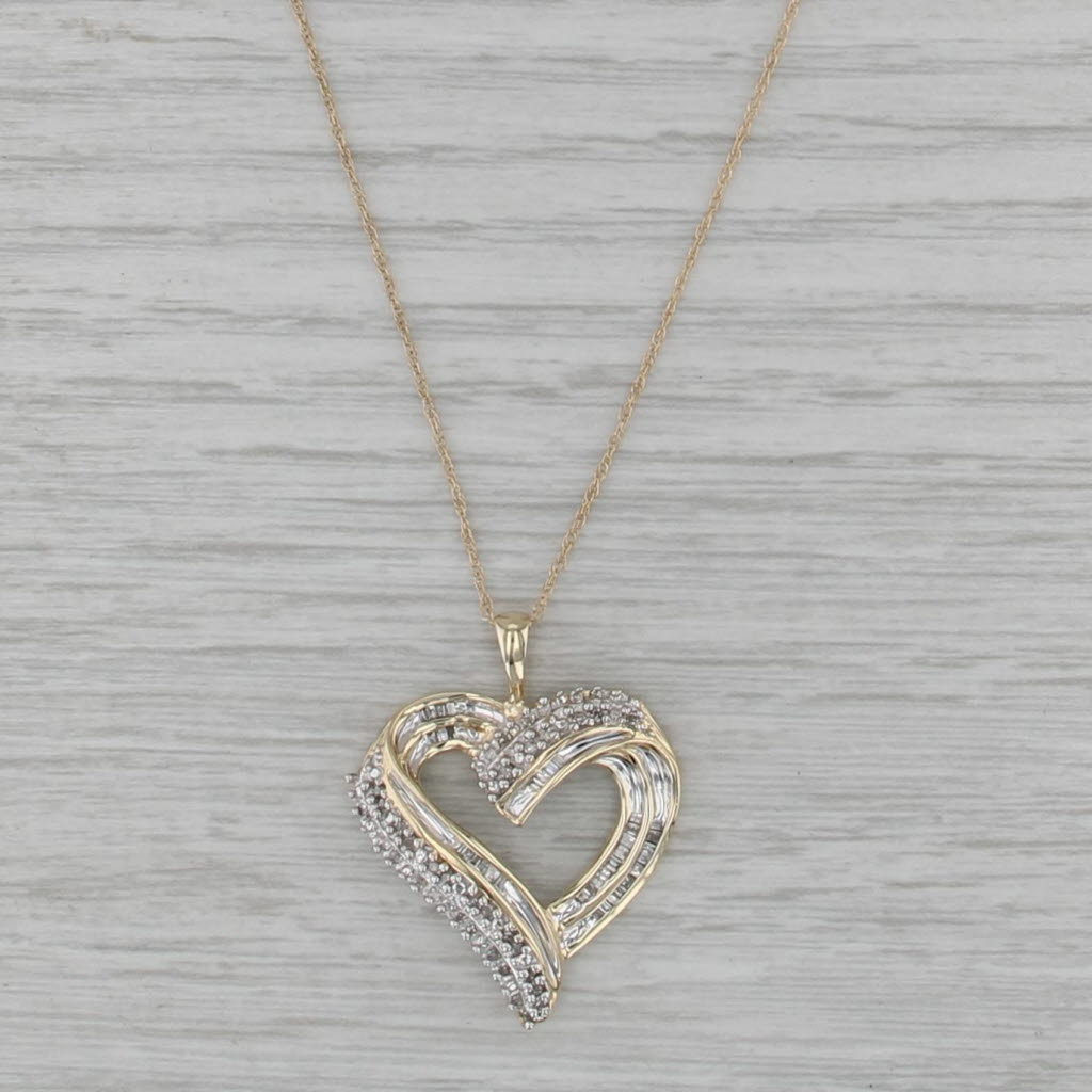 0.27ctw Diamond Open Heart Pendant Necklace 10k Yellow Gold 18.5" Rope Chain