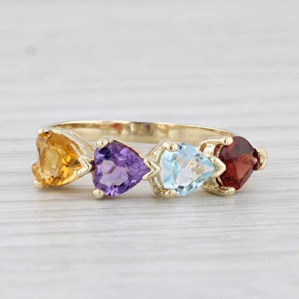 Light Gray 2ctw Gemstone Hearts Ring 14k Yellow Gold Size 8 Citrine Amethyst Topaz Garnet