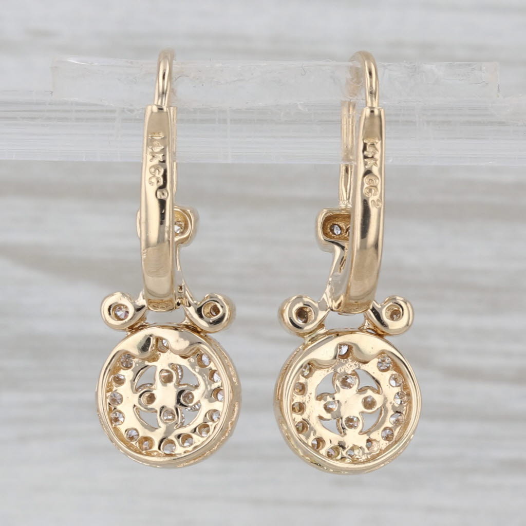0.34ctw Diamond Halo Drop Earrings 14k Yellow Gold Hook Posts Leverbacks