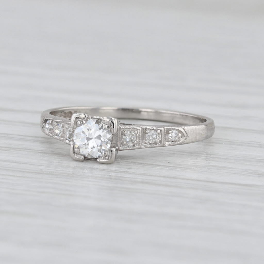 Vintage Art Deco 0.31ctw Transitional Round Diamond Engagement Ring Platinum