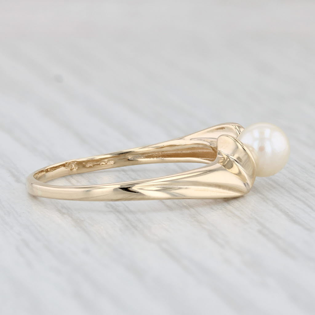 Light Gray Cultured Pearl Solitaire Ring 10k Yellow Gold Size 11.5