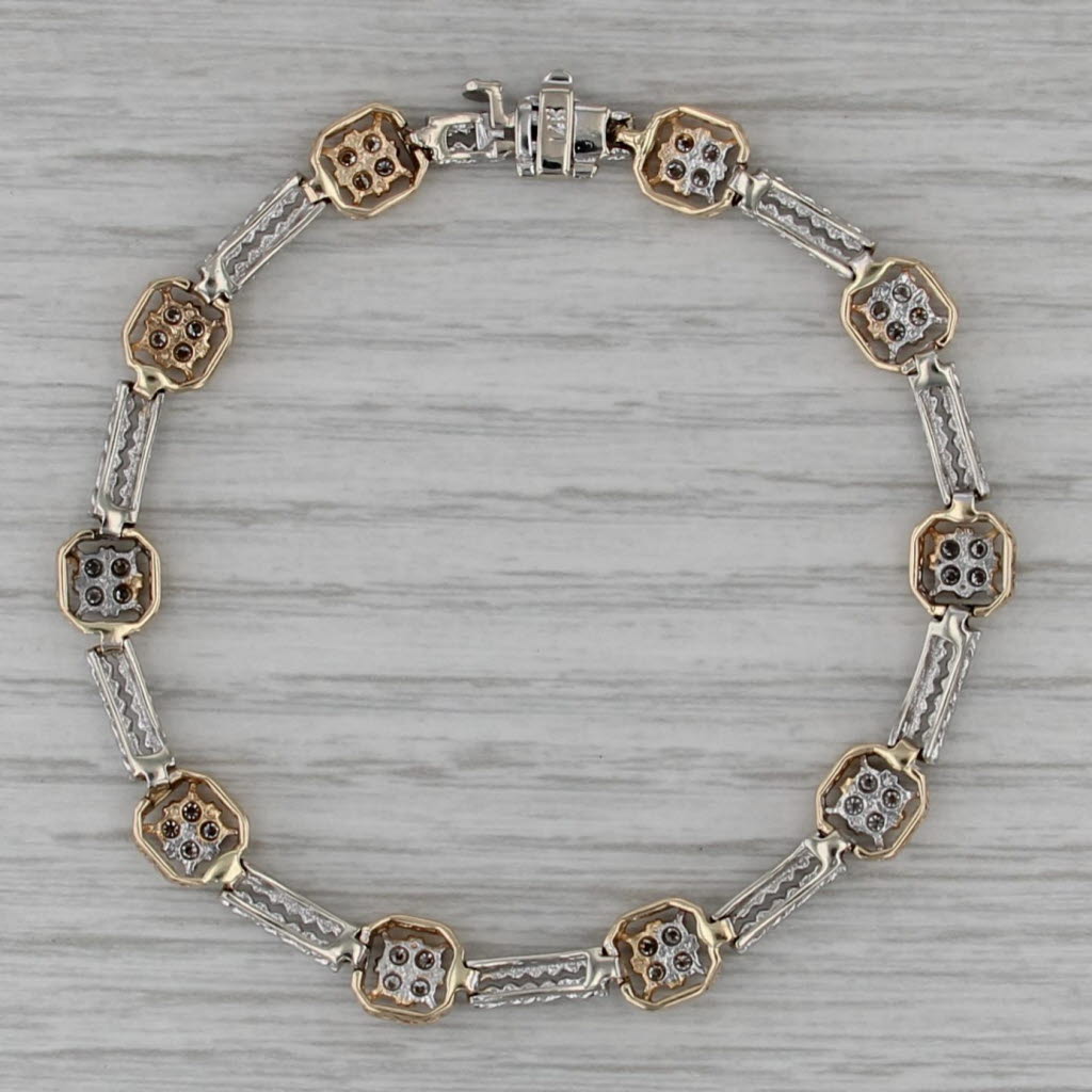 1ctw Diamond Bead Bar Links Bracelet 14k White Yellow Gold 7.25"