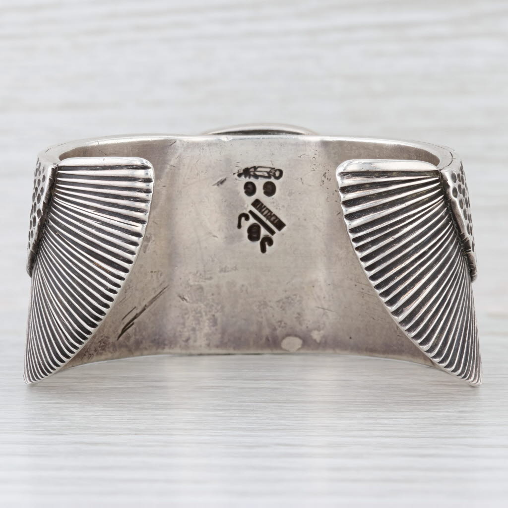 JBJ Native American Turquoise Cuff Bracelet Sterling Silver Vintage Statement