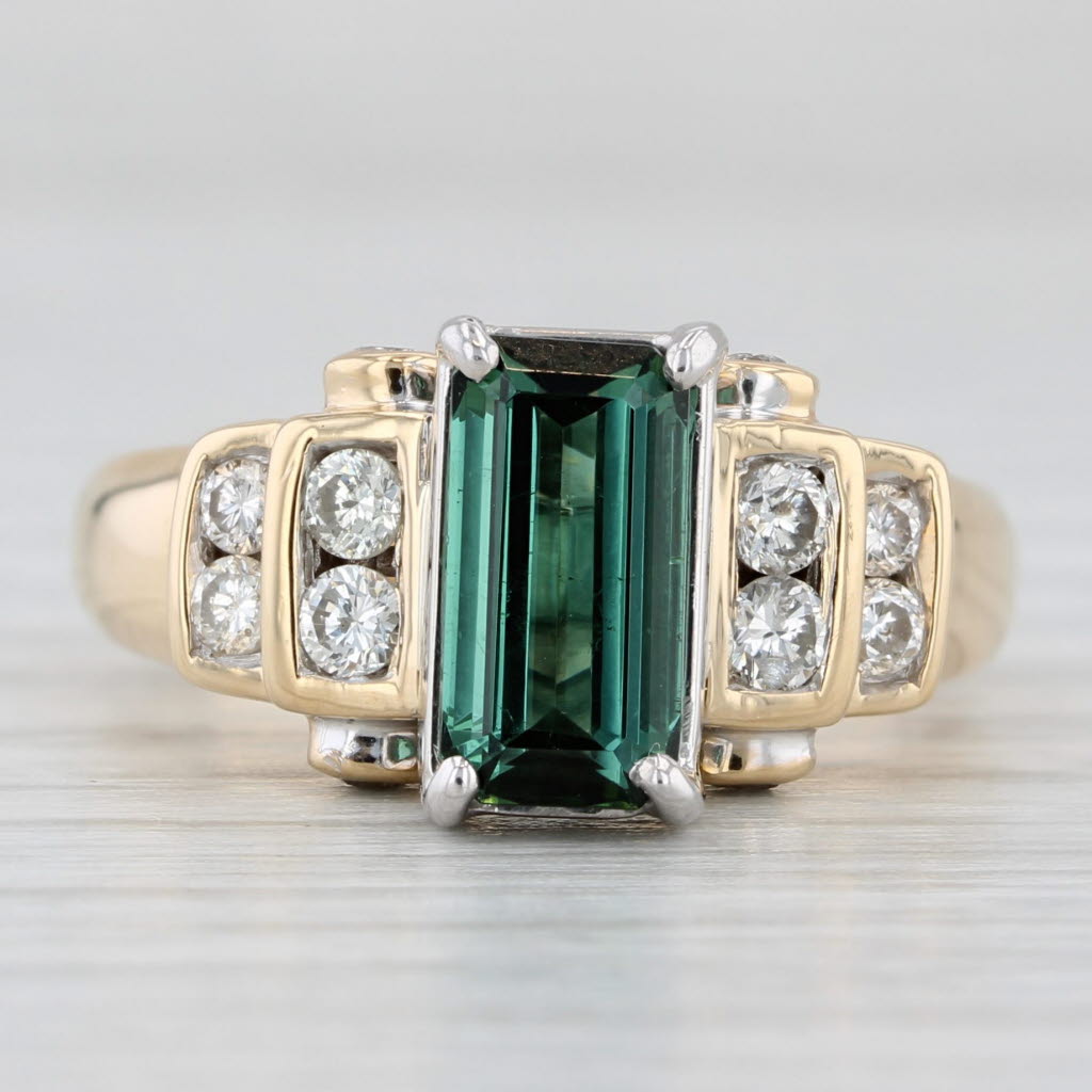 Light Gray 1.97ctw Green Tourmaline Diamond Ring 18k Yellow Gold Size 6.5-6.75