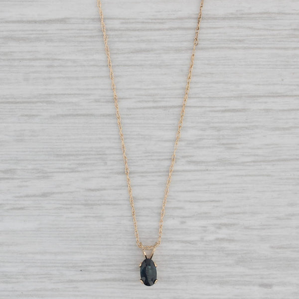 Small 0.35ct Oval Blue Sapphire Solitaire Pendant Necklace 10k Yellow Gold 19"