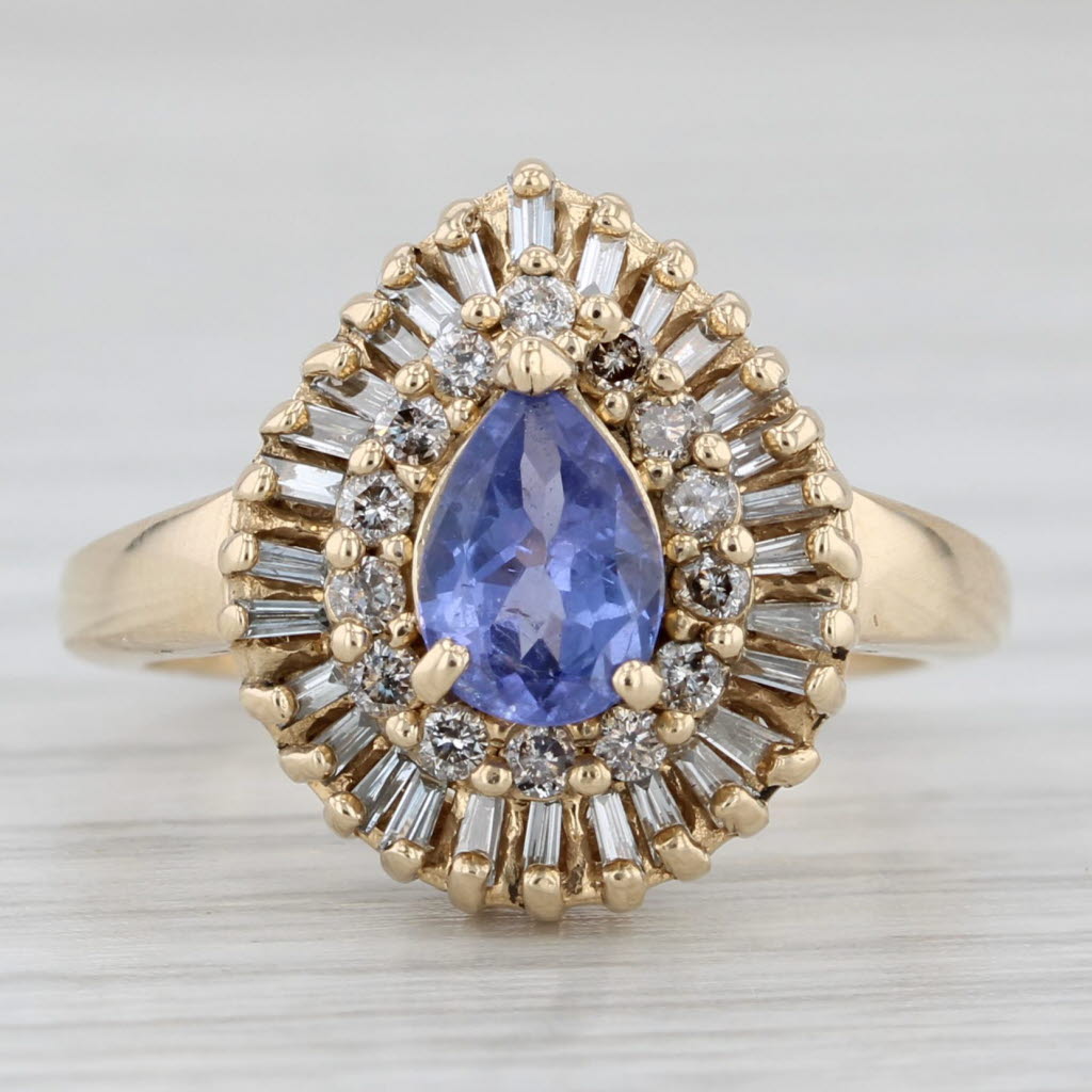 Light Gray 0.69ctw Pear Tanzanite Diamond Halo Ring 14k Yellow Gold Size 5