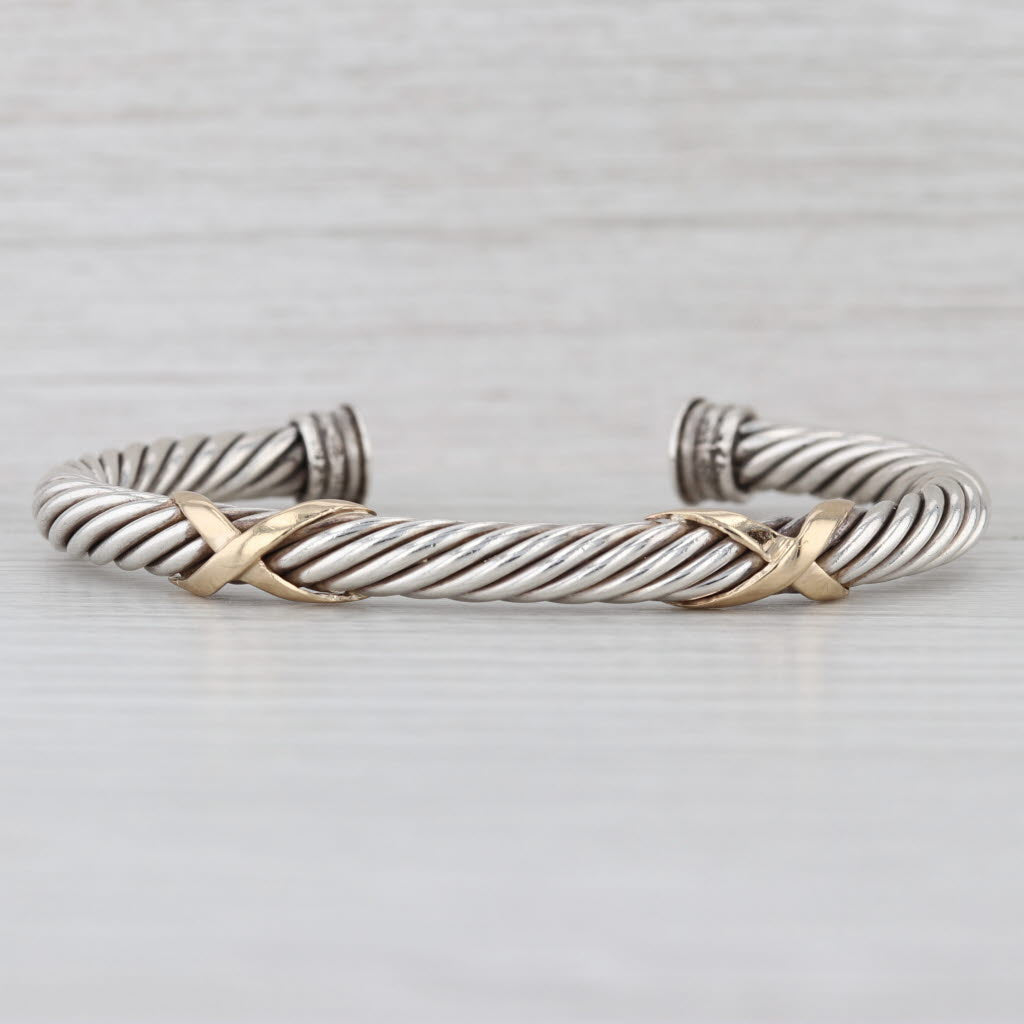 Cable Twsit X Cuff Bracelet Sterling Silver 14k Gold 7.5"