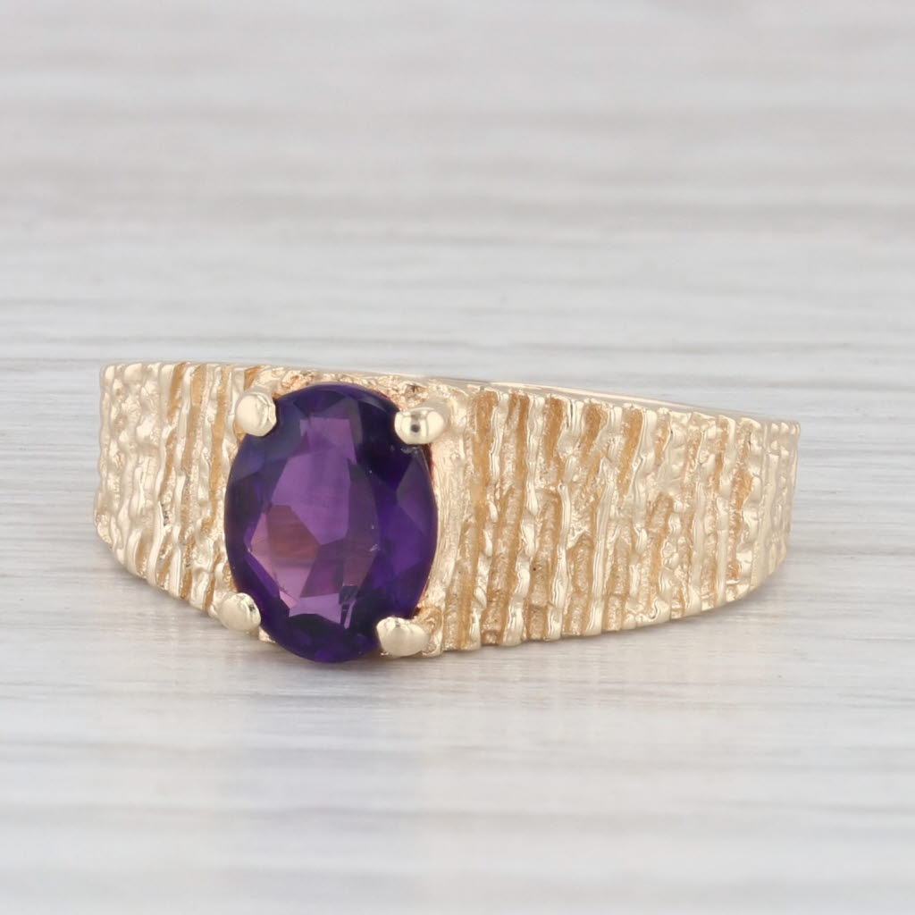 Light Gray 1.10ct Oval Amethyst Solitaire Ring 14k Yellow Gold Ridge Band Size 7.25