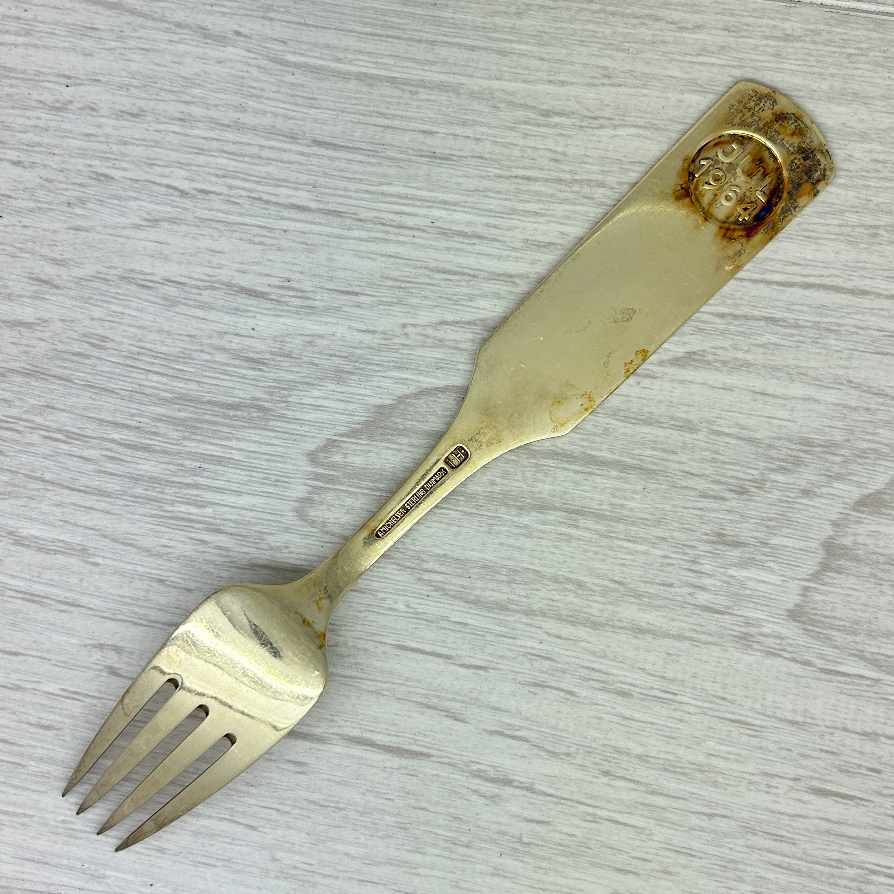 Gray Vintage 1964 Anton Michelsen Sterling Silver & Enamel Christmas Fork Denmark