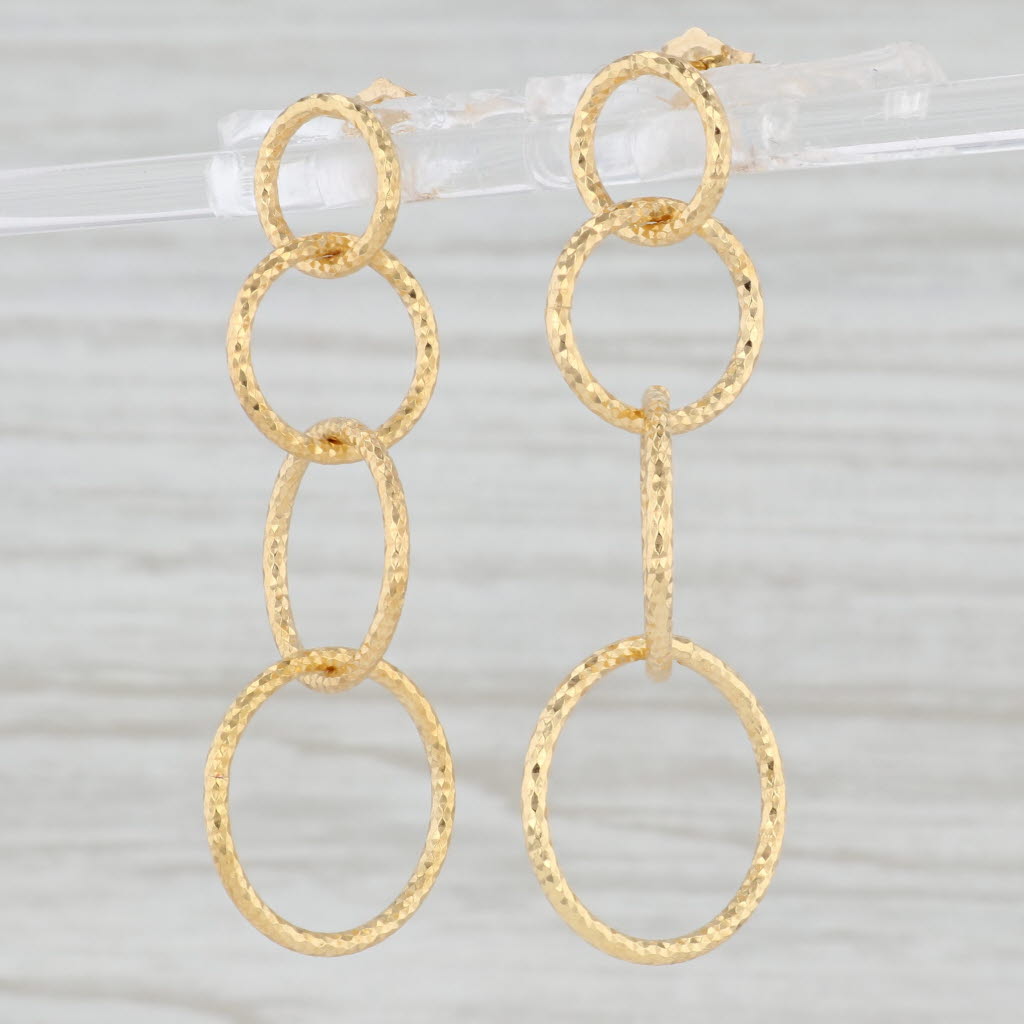 Light Gray Dangling Circles Earrings 14k Yellow Gold Pierced Drops