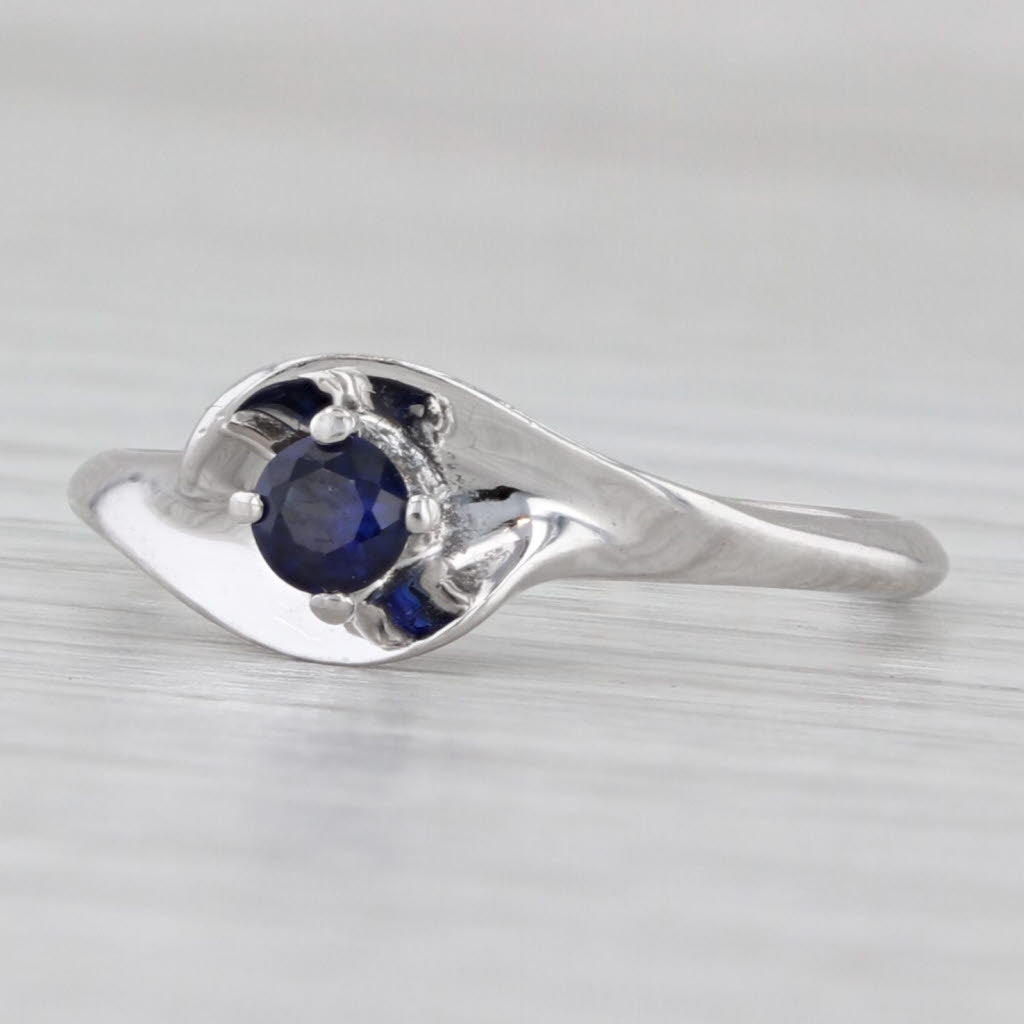 Vintage Traub Orange Blossom 0.20ct Lab Created Sapphire Ring 14k White Gold