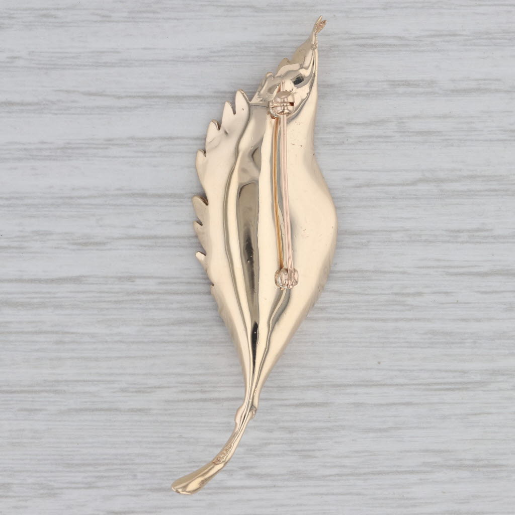 Gray 0.18ctw Diamond Spray Leaf Brooch 14k Yellow Gold Pin