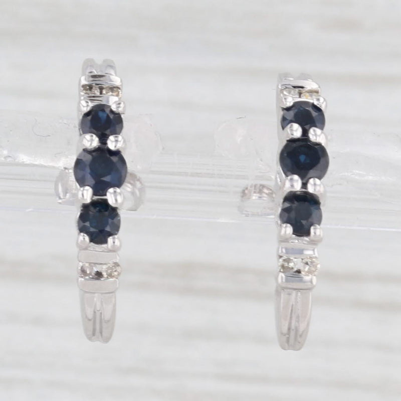 0.60ctw Blue Sapphire Diamond J-Hook Earrings 10k White Gold Half Hoop Drops