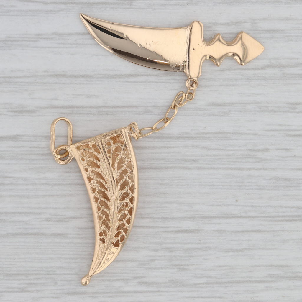 Gray Removeable Dagger & Sheaf Charm 18k Yellow Gold Pendant