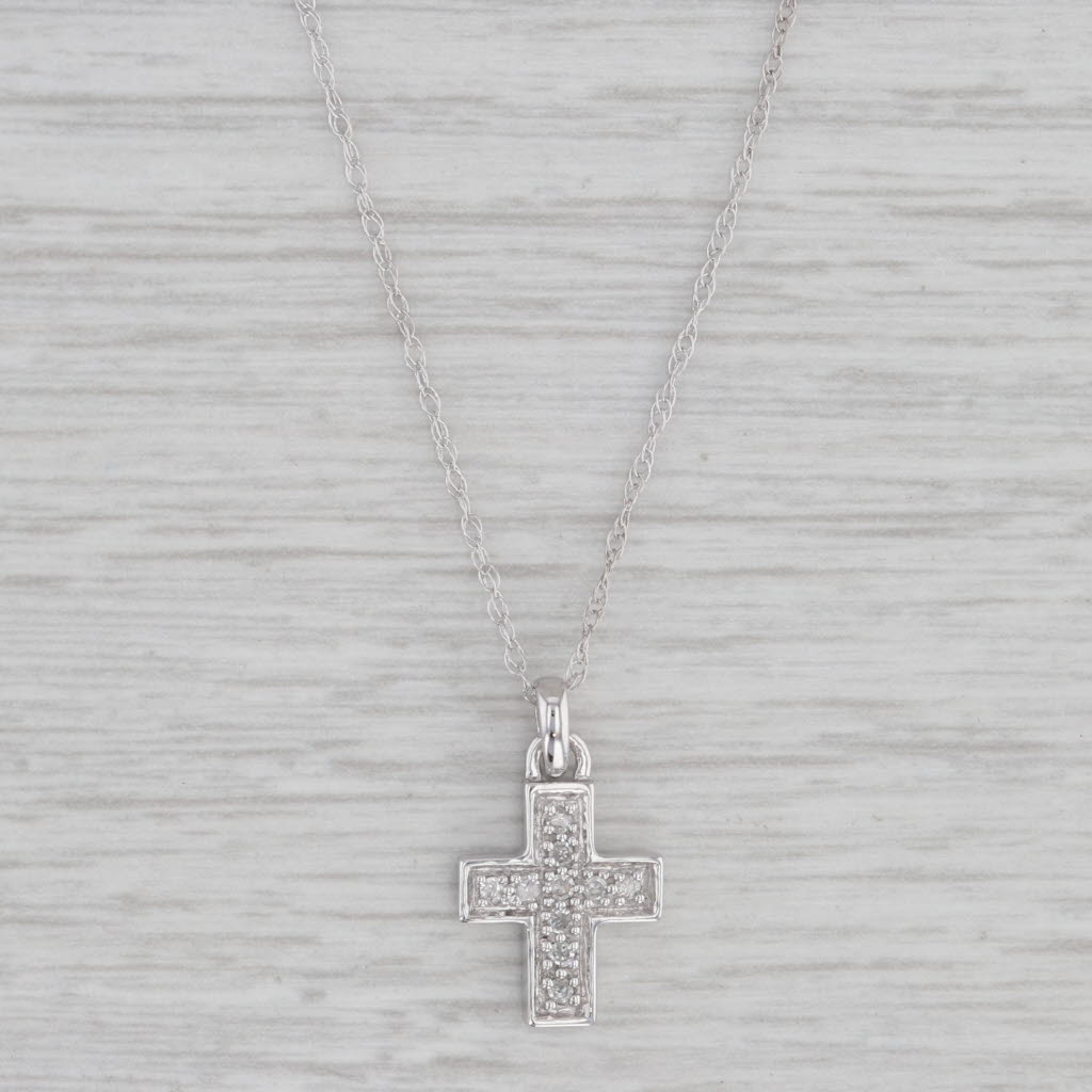 Gray Diamond Cross Pendant Necklace 14k White Gold 18" Rope Chain