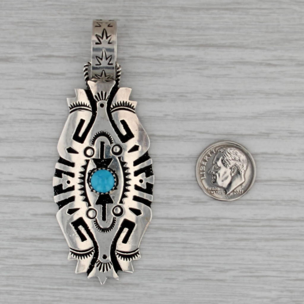 Navajo Turquoise Tribal Pendant Sterling Silver Vintage Native American Singer