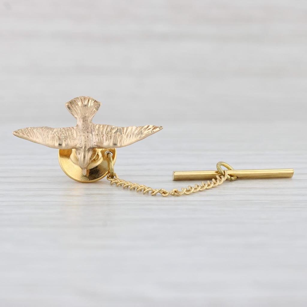 Light Gray Flying Bird Tie Tac Pin 14k Yellow Gold Lapel