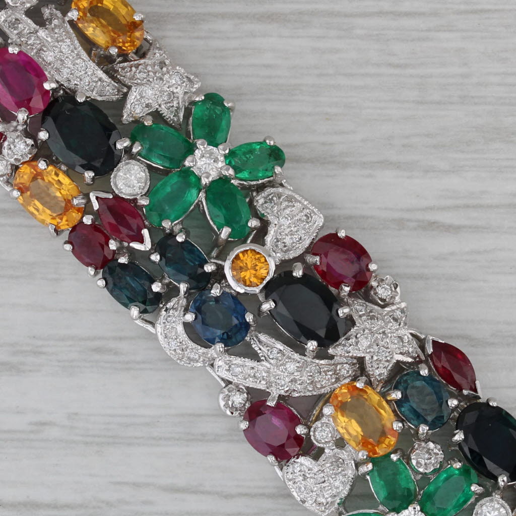 Gray 38.38ctw Tutti Frutti Gemstone Bracelet 18k Gold Ruby Emerald Sapphire Diamond