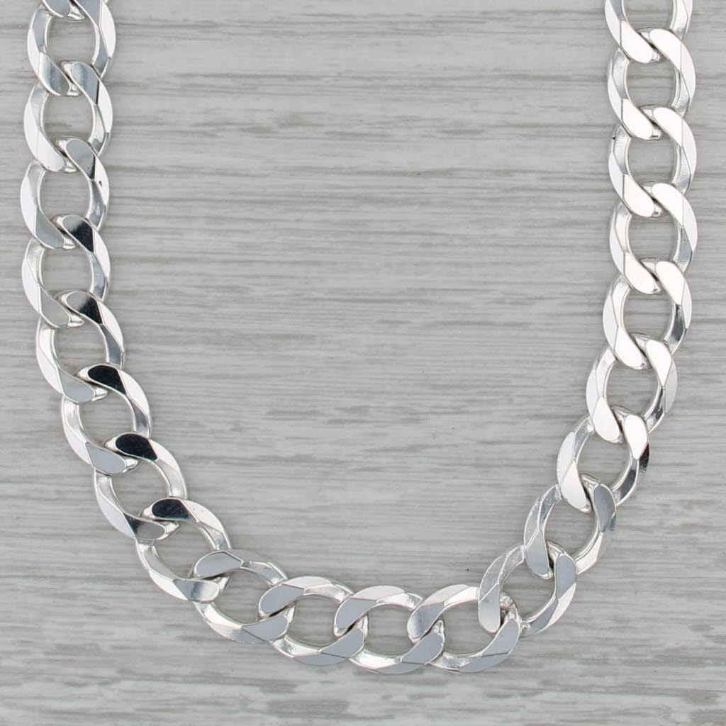 22.25" 11mm Curb Chain Necklace Sterling Silver Italy